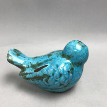 Load image into Gallery viewer, Red Clay Hand-Painted Pottery Turquoise Crackle Glaze Bird (5.5x3)
