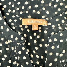 Load image into Gallery viewer, Ellen Tracy Black Tan Polka Dot Pintuck Sleeveless Top sz L
