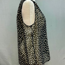 Load image into Gallery viewer, Ellen Tracy Black Tan Polka Dot Pintuck Sleeveless Top sz L
