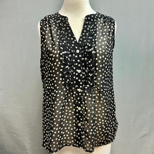 Load image into Gallery viewer, Ellen Tracy Black Tan Polka Dot Pintuck Sleeveless Top sz L

