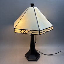 Load image into Gallery viewer, Tiffany Style Double Light Lamp with White Stained Glass Shade (20")
