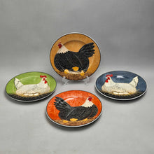 Load image into Gallery viewer, Set of 4 Warren Kimble 'Henny Penny' Dessert Plates (As-Is; Orange Plate Chipped) (~8")
