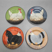 Load image into Gallery viewer, Set of 4 Warren Kimble 'Henny Penny' Dessert Plates (As-Is; Orange Plate Chipped) (~8")
