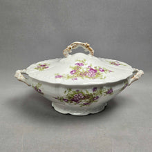 Load image into Gallery viewer, LRL Limoges France White &amp; Purple Floral Covered Vegetable Server (5x10.5x7)
