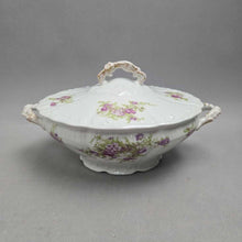Load image into Gallery viewer, LRL Limoges France White &amp; Purple Floral Covered Vegetable Server (5x10.5x7)
