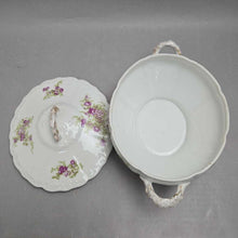 Load image into Gallery viewer, LRL Limoges France White &amp; Purple Floral Covered Vegetable Server (5x10.5x7)
