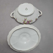 Load image into Gallery viewer, LRL Limoges France White &amp; Purple Floral Covered Vegetable Server (5x10.5x7)
