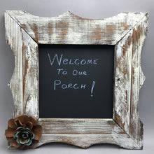 Load image into Gallery viewer, White Washed Framed Chalkboard Sign with Rustic Flower (19x19)
