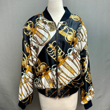 Load image into Gallery viewer, Vintage Mighty Satin All Over Chains Swords Print Bomber Jacket
