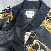 Load image into Gallery viewer, Vintage Mighty Satin All Over Chains Swords Print Bomber Jacket
