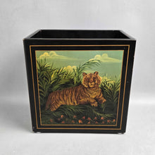 Load image into Gallery viewer, Black Asian Style PlanterWaste Bin with Tiger (11x11x7)
