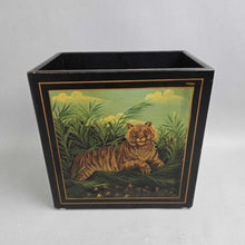 Load image into Gallery viewer, Black Asian Style PlanterWaste Bin with Tiger (11x11x7)
