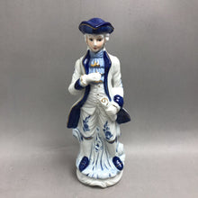 Load image into Gallery viewer, Blue &amp; White Dutch Colonial-Style Figurine, Man w/ Tricorn Hat, Rolled Scroll (11.5")
