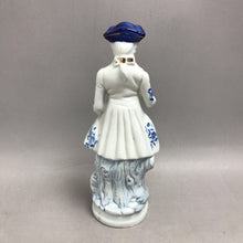 Load image into Gallery viewer, Blue &amp; White Dutch Colonial-Style Figurine, Man w/ Tricorn Hat, Rolled Scroll (11.5")
