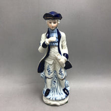 Load image into Gallery viewer, Blue &amp; White Dutch Colonial-Style Figurine, Man w/ Tricorn Hat, Rolled Scroll (11.5")
