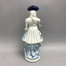 Load image into Gallery viewer, Blue &amp; White Dutch Colonial-Style Figurine, Man w/ Tricorn Hat, Rolled Scroll (11.5")
