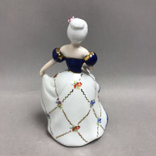 Load image into Gallery viewer, Porcelain Victorian Lady Figurine, Blue/White Floral Dress, Gilt Trim (7.5")
