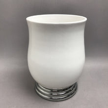 Load image into Gallery viewer, Glossy White Ceramic Vase With Silver Base AS IS(10x7)
