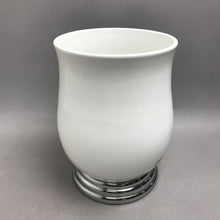 Load image into Gallery viewer, Glossy White Ceramic Vase With Silver Base AS IS(10x7)
