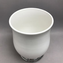 Load image into Gallery viewer, Glossy White Ceramic Vase With Silver Base AS IS(10x7)

