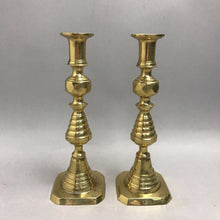Load image into Gallery viewer, Vintage English Brass Candlesticks Beehive Diamond Push Up Set of 2 (8")
