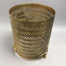 Load image into Gallery viewer, Vintage Hollywood Ribbon Regency Gold Claw Footed Wastebasket Trash Can Ormolu (10x8)
