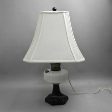 Load image into Gallery viewer, Aladdin B-124 Corinthian White Moonstone Over Black Foot Electrified Oil Lamp (24")
