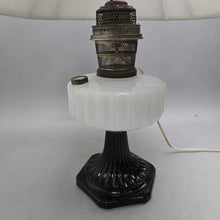Load image into Gallery viewer, Aladdin B-124 Corinthian White Moonstone Over Black Foot Electrified Oil Lamp (24")
