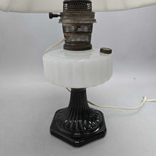 Load image into Gallery viewer, Aladdin B-124 Corinthian White Moonstone Over Black Foot Electrified Oil Lamp (24")
