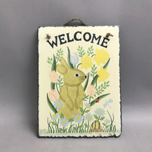 Load image into Gallery viewer, Slate Welcome Wall Plaque with Bunny (12x9)
