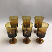 Load image into Gallery viewer, Vintage MCM Arabesque Denby Brown Amber Blown Glass Water Goblets Set of 6 (6.5")
