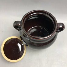 Load image into Gallery viewer, Vintage Brown Glaze Stoneware Crock Bean Pot With Handles and Lid Pottery USA (6")(As Is)
