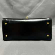 Load image into Gallery viewer, Vintage Chandler Black Leather Tortoise Handle Handbag (6.5x9x4")Purse
