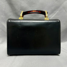 Load image into Gallery viewer, Vintage Chandler Black Leather Tortoise Handle Handbag (6.5x9x4")Purse
