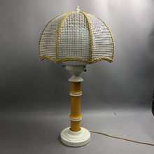 Load image into Gallery viewer, Vintage Honi Chilo Yellow Faux Bamboo Table Lamp with Wicker Shade(27")
