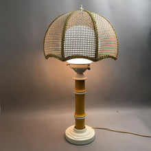 Load image into Gallery viewer, Vintage Honi Chilo Yellow Faux Bamboo Table Lamp with Wicker Shade(27")
