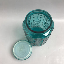 Load image into Gallery viewer, Vintage LE Smith Imperial Atterbury Scroll Canister Jar Teal Glass Apothecary (9.5x5.5)
