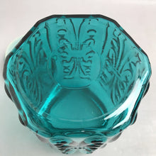 Load image into Gallery viewer, Vintage LE Smith Imperial Atterbury Scroll Canister Jar Teal Glass Apothecary (9.5x5.5)
