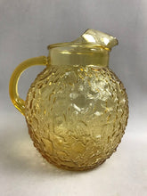 Load image into Gallery viewer, MCM Amber Crinkle Pitcher &amp; 5 Tumblers Set Anchor Hocking Honey Gold (8")
