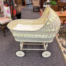 Load image into Gallery viewer, Vintage White Wicker Doll Bassinette (40x28x21)
