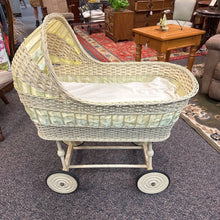 Load image into Gallery viewer, Vintage White Wicker Doll Bassinette (40x28x21)
