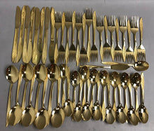 Load image into Gallery viewer, Vassar Nasco Stainless Steel Flatware Gold Tone Wheat Leaves 50 Pieces Serving for 8

