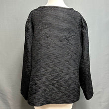 Load image into Gallery viewer, Eileen Fisher Black Crinkle Silk Open Front Shell Jacket (1X)
