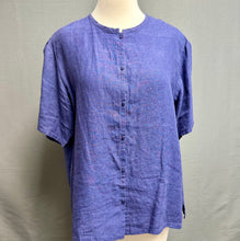 Load image into Gallery viewer, Eileen Fisher Blue Linen Button Down Short Sleeve Top (L)
