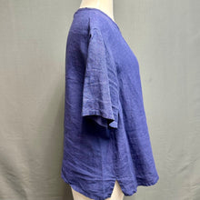 Load image into Gallery viewer, Eileen Fisher Blue Linen Button Down Short Sleeve Top (L)
