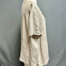 Load image into Gallery viewer, Eileen Fisher Tan Stripe Button Down Short Sleeve Top (L)
