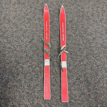 Load image into Gallery viewer, Vintage Childrens Red Wood Skis Marked Internatinal Nineteen With Ski Poles (40")
