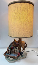 Load image into Gallery viewer, Vintage Apsit "Cowboy at Trough" Chalkware Plaster Lamp Horse (33")
