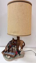 Load image into Gallery viewer, Vintage Apsit "Cowboy at Trough" Chalkware Plaster Lamp Horse (33")
