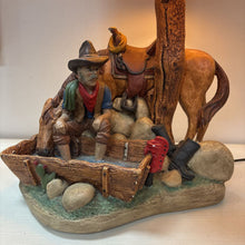 Load image into Gallery viewer, Vintage Apsit "Cowboy at Trough" Chalkware Plaster Lamp Horse (33")
